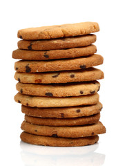 stack of chocolate chip cookies isolated on white background