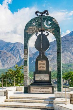 Sign post of the coorporation between Pakistan and China for the construction of Karakoram Highwayt(KKH) or new silk road. This is now the path of OBOR Project,  Gilgit-Baltistan, Pakistan./24/2014.