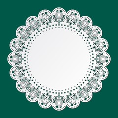 Lace Doily with spiders and pumpkins. Halloween. Place Mat, Paper Cutout, Laser Cutting Design.