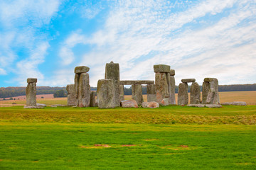 Panorama of Stonehenge at cloudy sky - United Kingdom