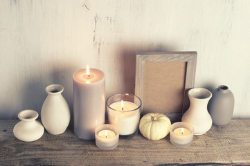 Neutral colored vases and candles as home decor