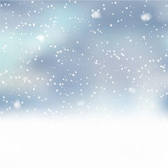 Christmas background with falling snowflakes on blue. Vector