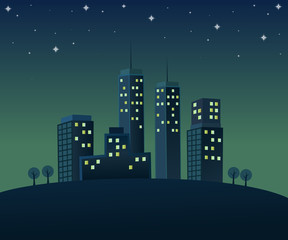 Nighttime atmosphere in the city with a view of the sky. The view of the stars at night