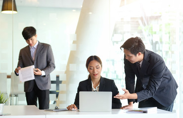 Business working in office with documents and laptop people Consulting and business planning. 