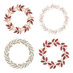 Leaves and berries seasonal autumn floral wreath