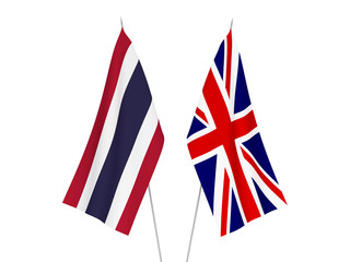 Obraz na płótnie Canvas National fabric flags of Great Britain and Thailand isolated on white background. 3d rendering illustration.