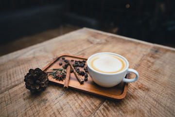 Coffee, black coffee, drip coffee, Coffee on a wooden tray in the morning