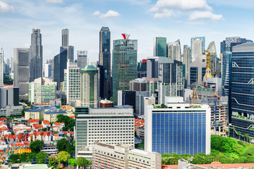 Scenic view of skyscrapers in Singapore. Summer cityscape