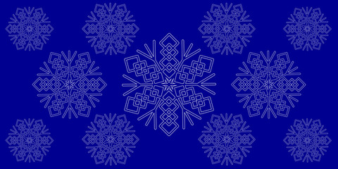 Intricate six-pointed snowflakes. Snowflakes is a symbol of winter and winter weather. Snowflakes on a blue background.