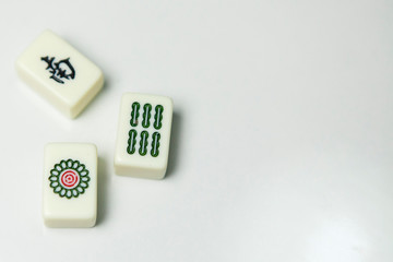 Pile of Mahjong ancient asian game on the white background 
