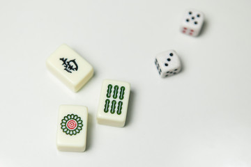 Pile of Mahjong ancient asian game on the white background 