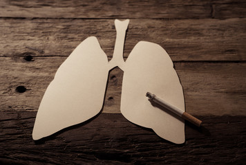 smoking kills and causes lung cancer concept. Conceptual image of burning cigarette and lungs