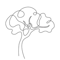 Abstract tree one line drawing. Continuous line art. Abstract minimal style.