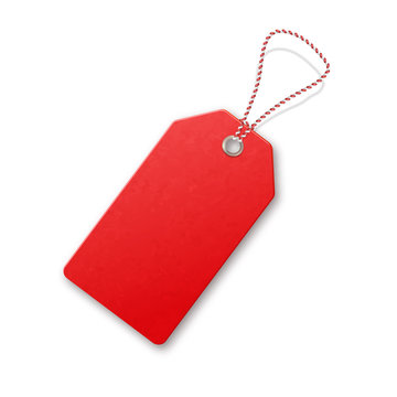 Red realistic textured sell tag with rope.