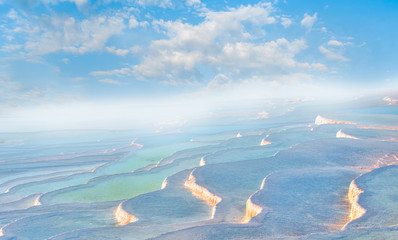 Natural travertine pools and terraces in Pamukkale. Cotton castle