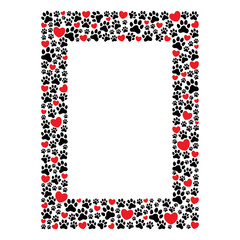 Rectangular frame of paw prints and hearts © rootstocks