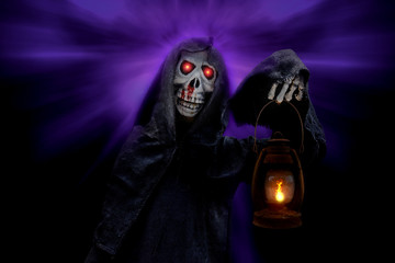 Grim Reaper in black shadows,Halloween day,Ghost puppet