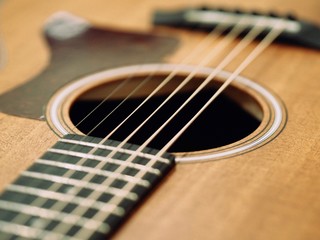 close up of an acoustic guitar