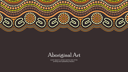 Aboriginal dot art vector banner with text.