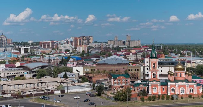 Timelapse of the city Barnaul view of the city and church, Altai, Russia.