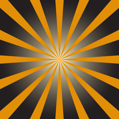 Obraz premium Vintage sun poster background for Halloween. Radial element pattern backdrop. Sunburst or starburst. Orange and black rays texture for your design. Sunlight placard. Vector illustration