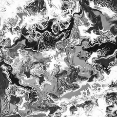 Creative abstract fluid art acrylic pouring black and white shades background. Trendy painting.