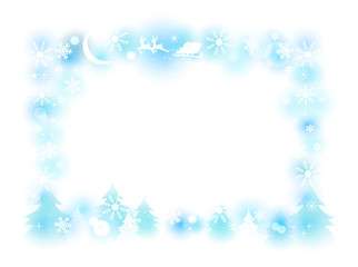 クリスマスイメージ素材・クリスマスカード・サンタとトナカイとソリのシルエット・フレーム飾り枠