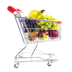 cart or shopping trolley full of various fruits