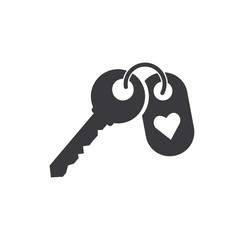 House keys with keychain and heard. Real estate Icon. Vector illustration, isolated on white background.