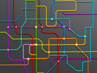 Subway map consisting of colorful crossing lines. 3D illustration