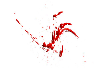 closeup drops of red blood isolated on white,abstract background