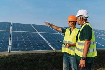 Inspector engineering concept; Engineer inspect solar panel  at solar power plant