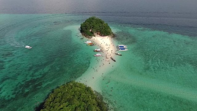 Aerial shot top view popular beach for tourists in Thailand is "Tub Island" (Amazing Unseen Thailand)