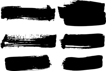 Black brush strokes set backgrounds. Artistic lines grunge collection. Set of black grungy hand painted brush strokes isolated on white. Abstract ink texture, design elements.