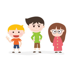 Cute children in different look. Girls looks charming in dresses. boys looks nice.