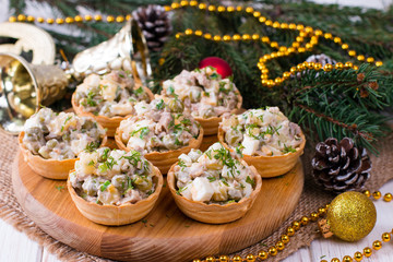 Canapes in tartlets, Russian snack