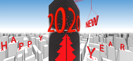 2020 Happy New Year on high building