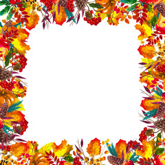 Autumn leaves border. Watercolor hand drawn frame
