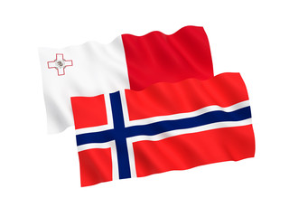 Fototapeta premium Flags of Norway and Malta on a white background