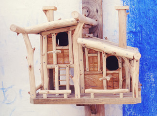 Handmade small wooden bird house or cage