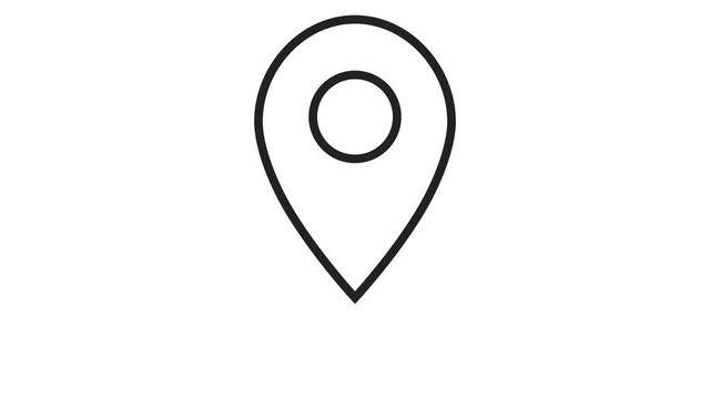 Black map marker line icon. Loop animation on white background. 4K resolution. 