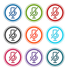Mute microphone icon flat round buttons set illustration design