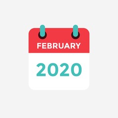 Flat icon calendar February 2020. Vector illustration.