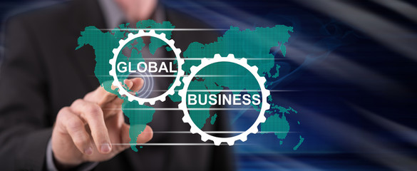 Man touching a global business concept