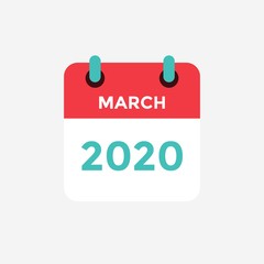 Flat icon calendar March 2020. Vector illustration.