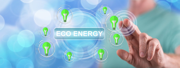 Fototapeta premium Man touching an eco energy concept