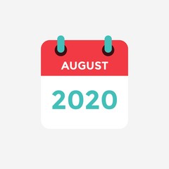 Flat icon calendar August 2020. Vector illustration.
