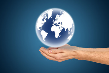 Hand with open palm isolated on white background