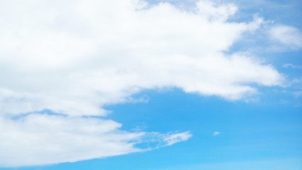 blue sky background with clouds, beautiful cloudscape, view over white fluffy clouds, freedom concept
