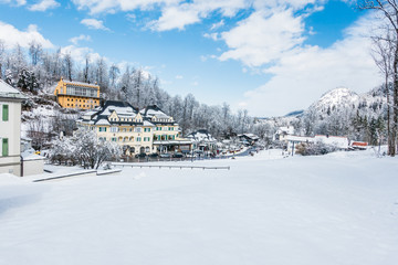 Landscape of Neuschwanstein village in wintertime